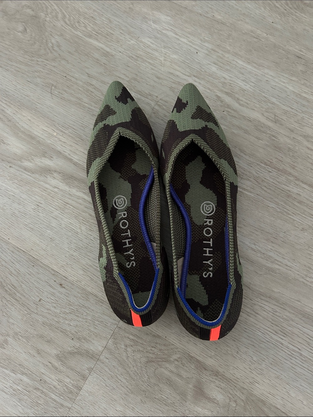 Rothy's Women's Camo Pointed-Toe Flats with Neon Heel Tab